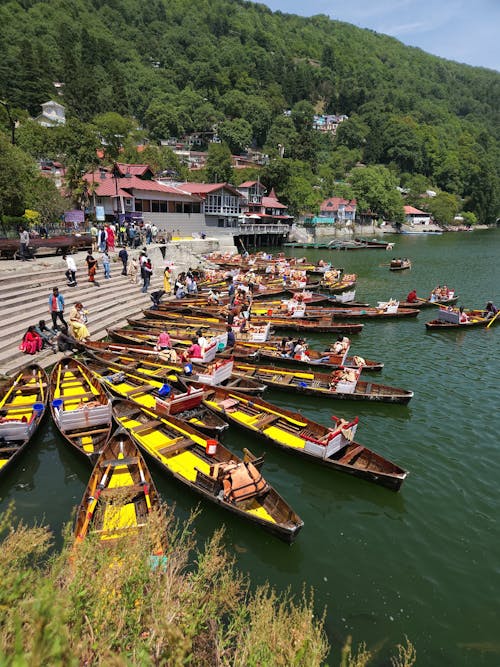 free photo of boats on the shore of the nainital lake in india