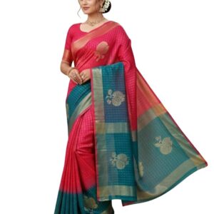 woman's soft kanjeevaram silk saree zari floral pattern & blouse piece, traditional saree for women festive and wedding use